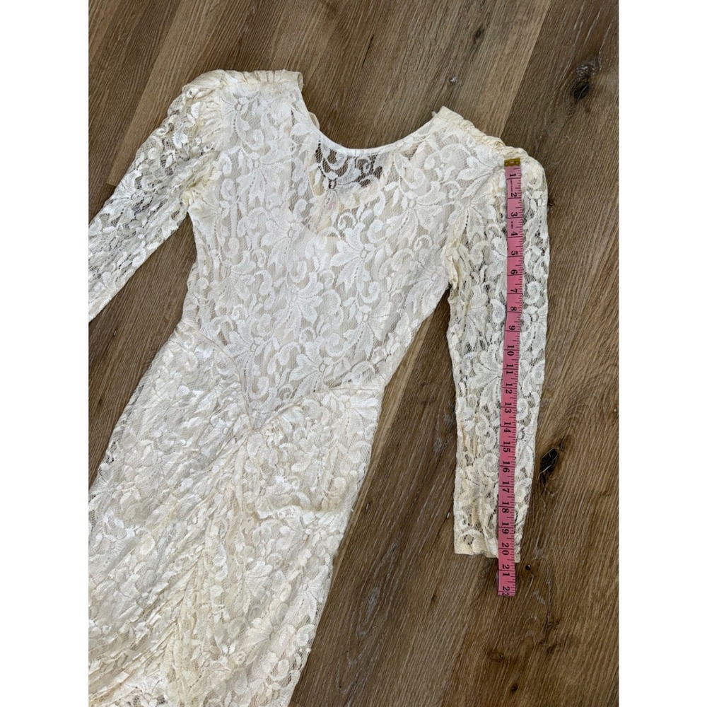 Whimsigoth Boho Floral Lace Handkerchief Hem Midi Dress Womens S Cream Vintage - Picture 4 of 9